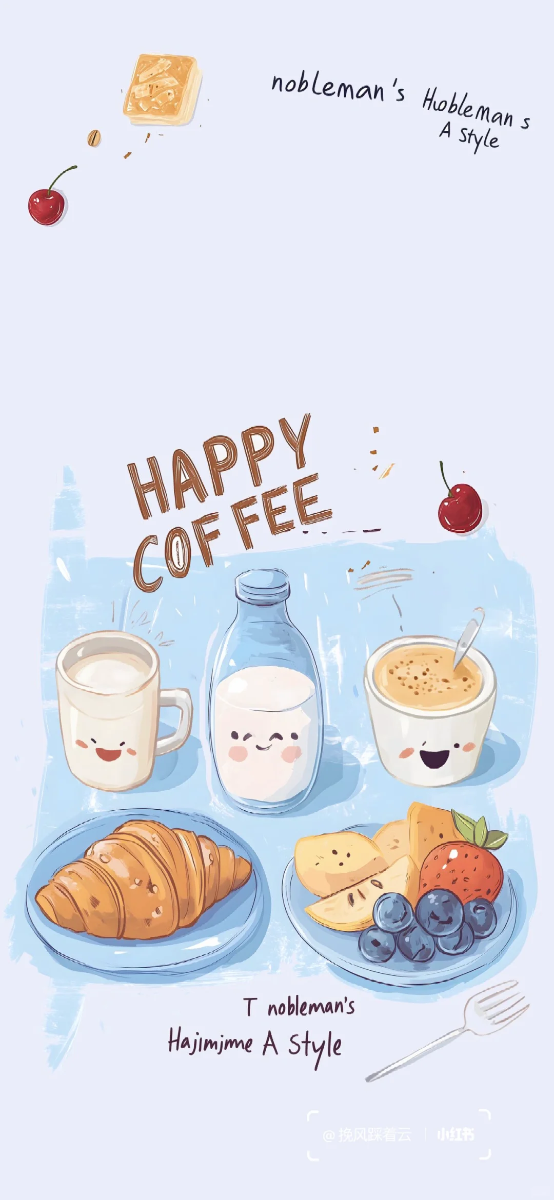 蓝色系早餐，清新优雅的早晨时光｜手机壁纸||