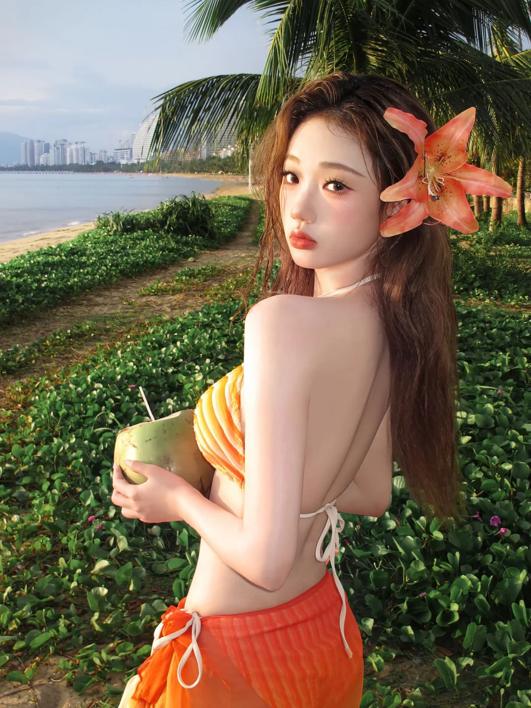 海边的浪漫，是橘子泳衣和日落🌅