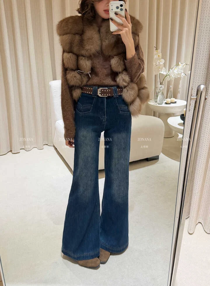 冬上新！复古大牌简约遮胯显瘦复合绒阔腿裤