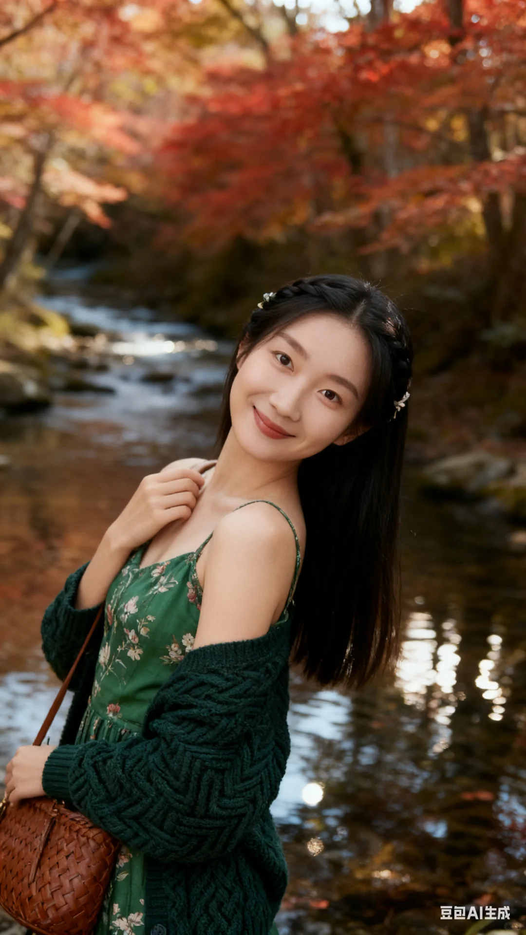 森系红叶山溪写真（附提示词）