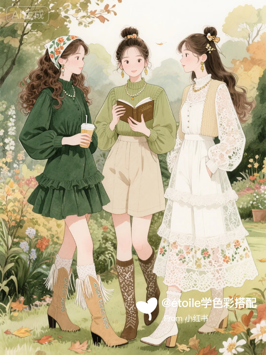 「穿搭插画」💚秋日复古国风图鉴