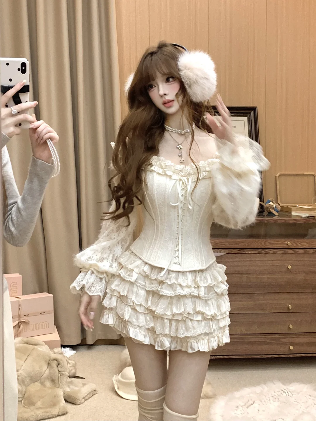 加绒胸衣搭配裤子的效果来了...