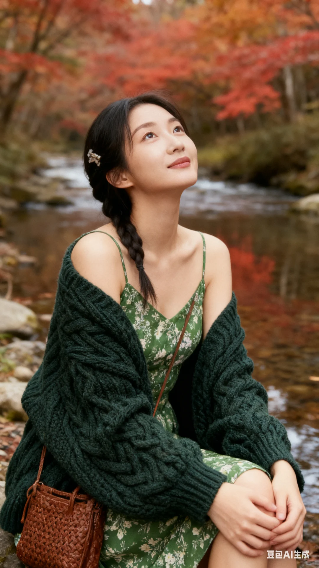 森系红叶山溪写真（附提示词）