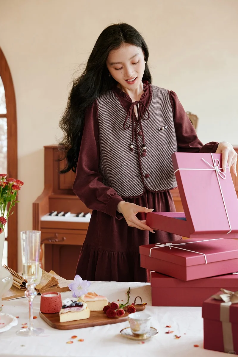 香影lookbook🍷90s港风复古酒红套装