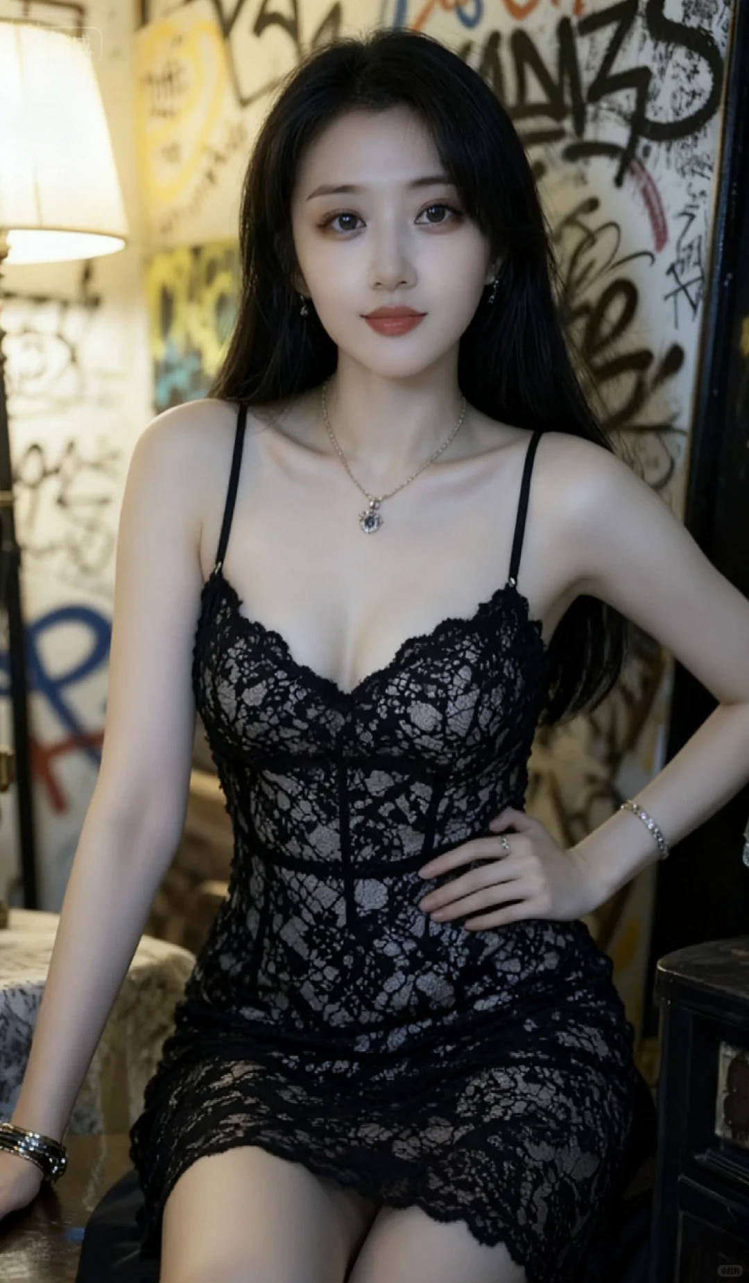 黑色蕾丝吊带裙，性感又迷人