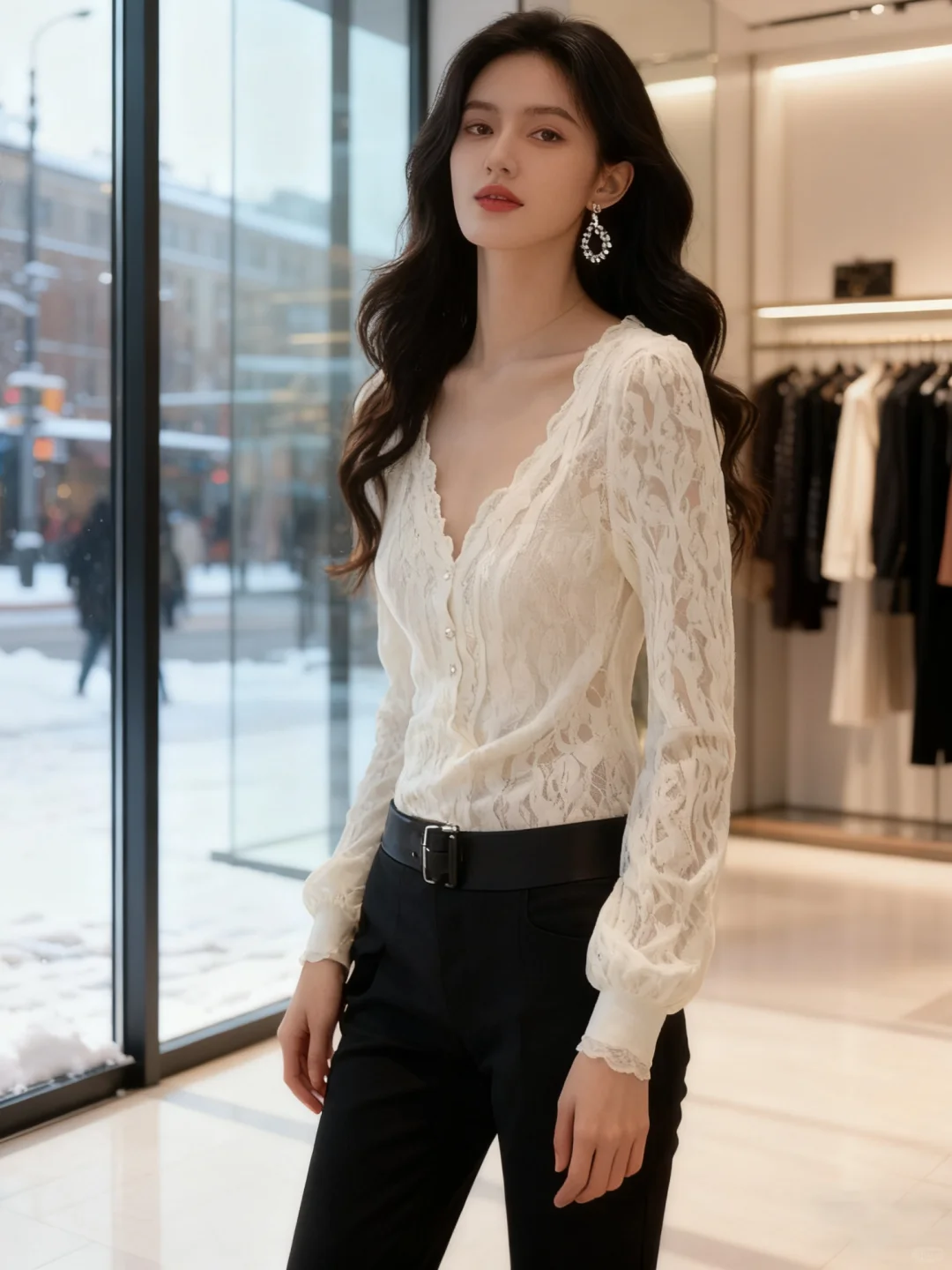 秋冬V领蕾丝打底衫内搭！法式优雅穿搭