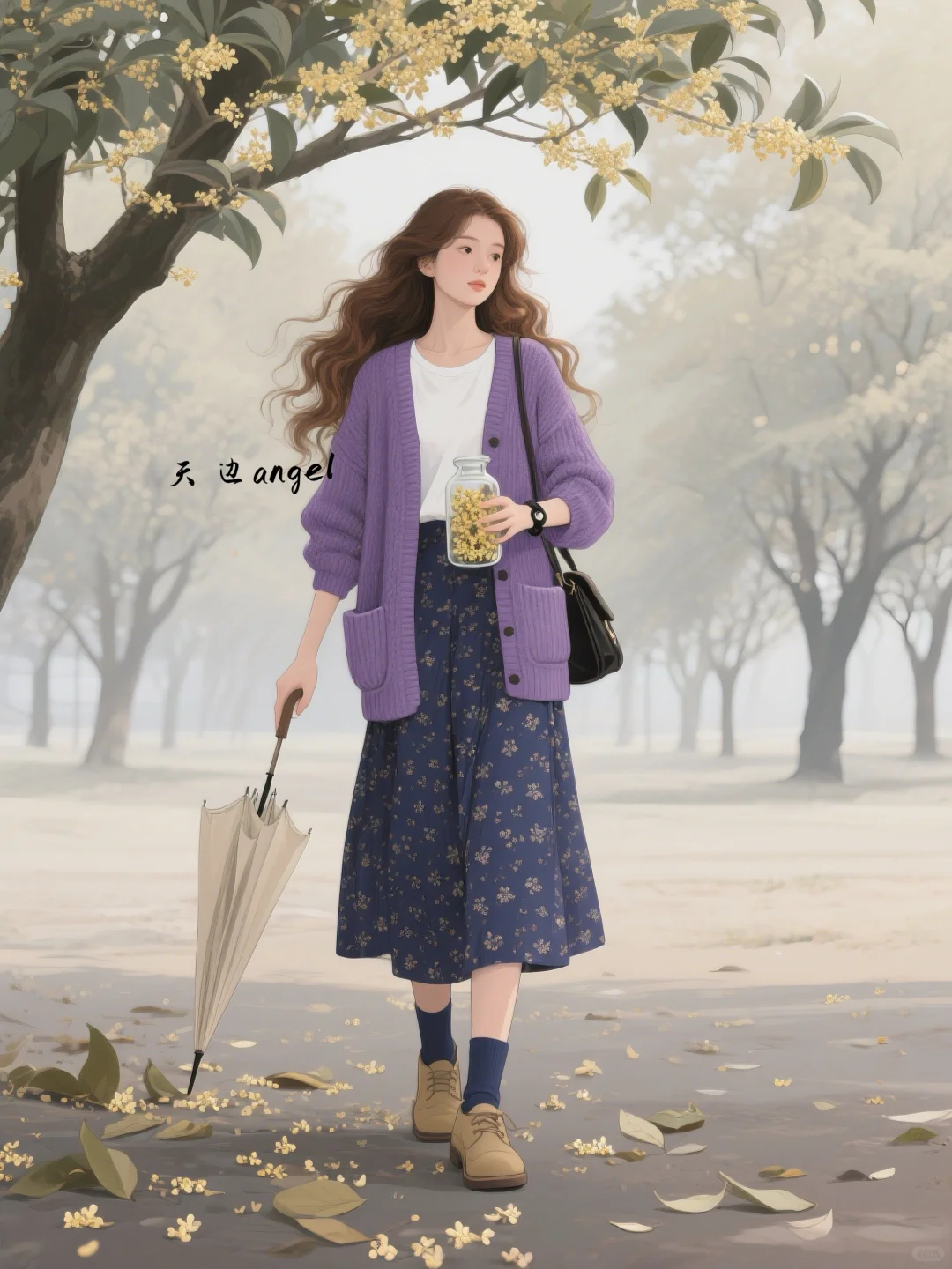 早秋穿搭|碎花裙和金簌簌桂花撞了个满怀