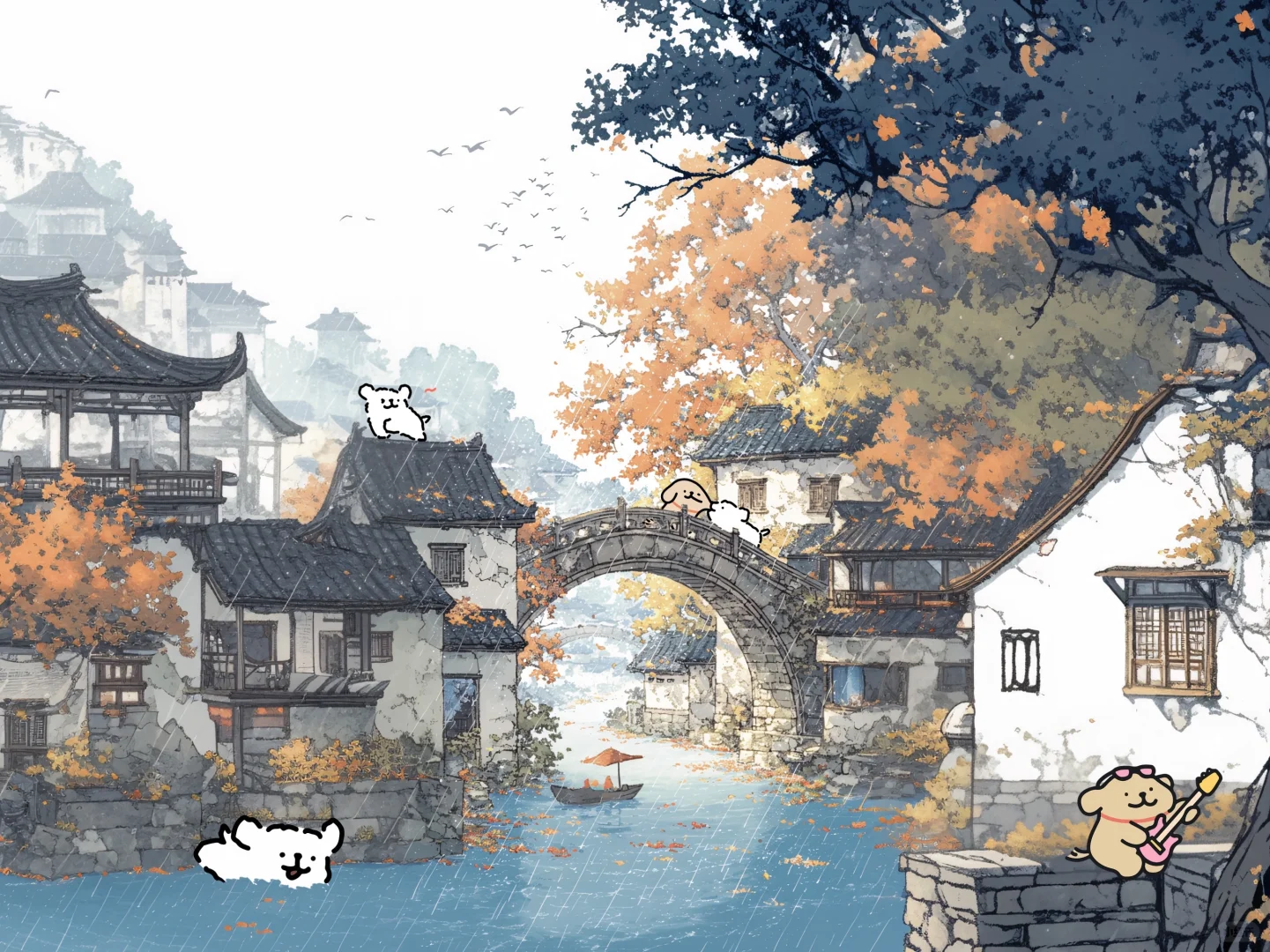 线条小狗iPad壁纸｜柿光流年