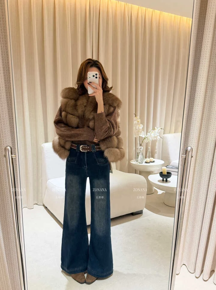 冬上新！复古大牌简约遮胯显瘦复合绒阔腿裤