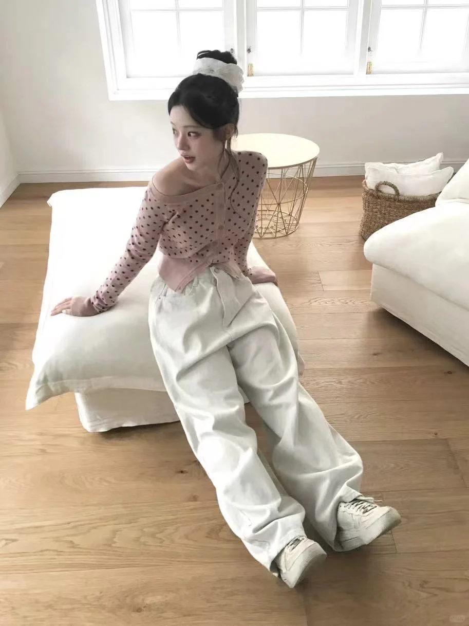 🇰🇷韩女同款露肩波点针织ෆ⃛轻松get甜美感
