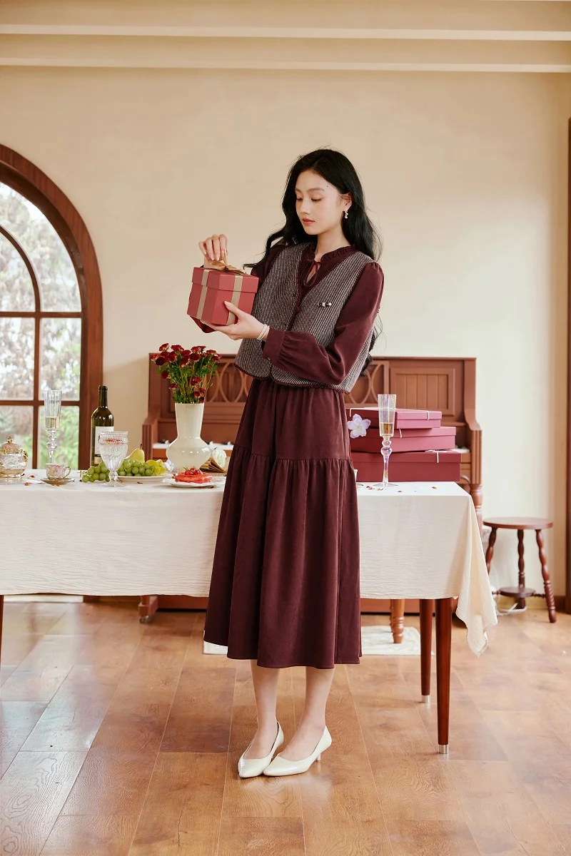 香影lookbook🍷90s港风复古酒红套装