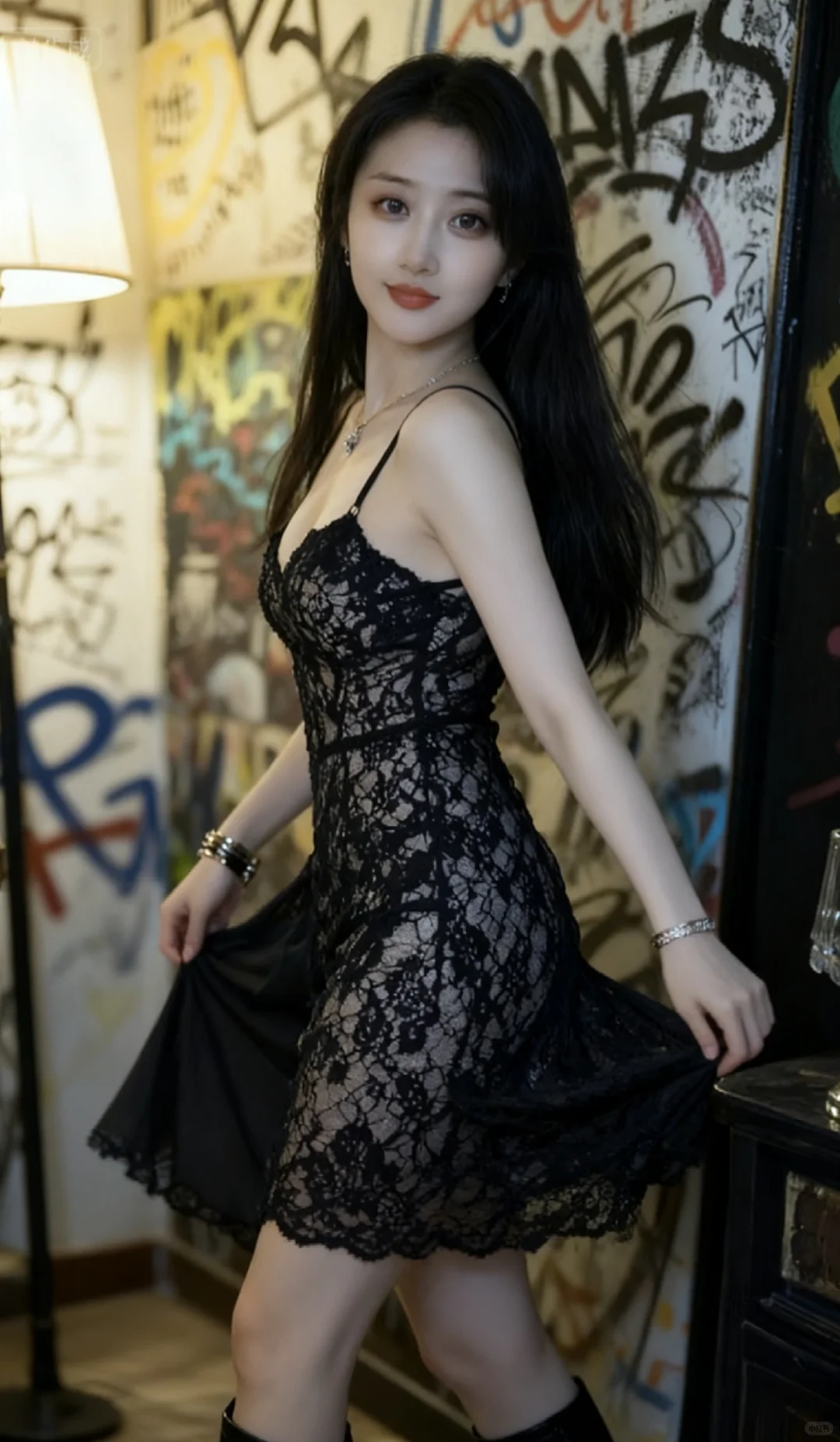 黑色蕾丝吊带裙，性感又迷人