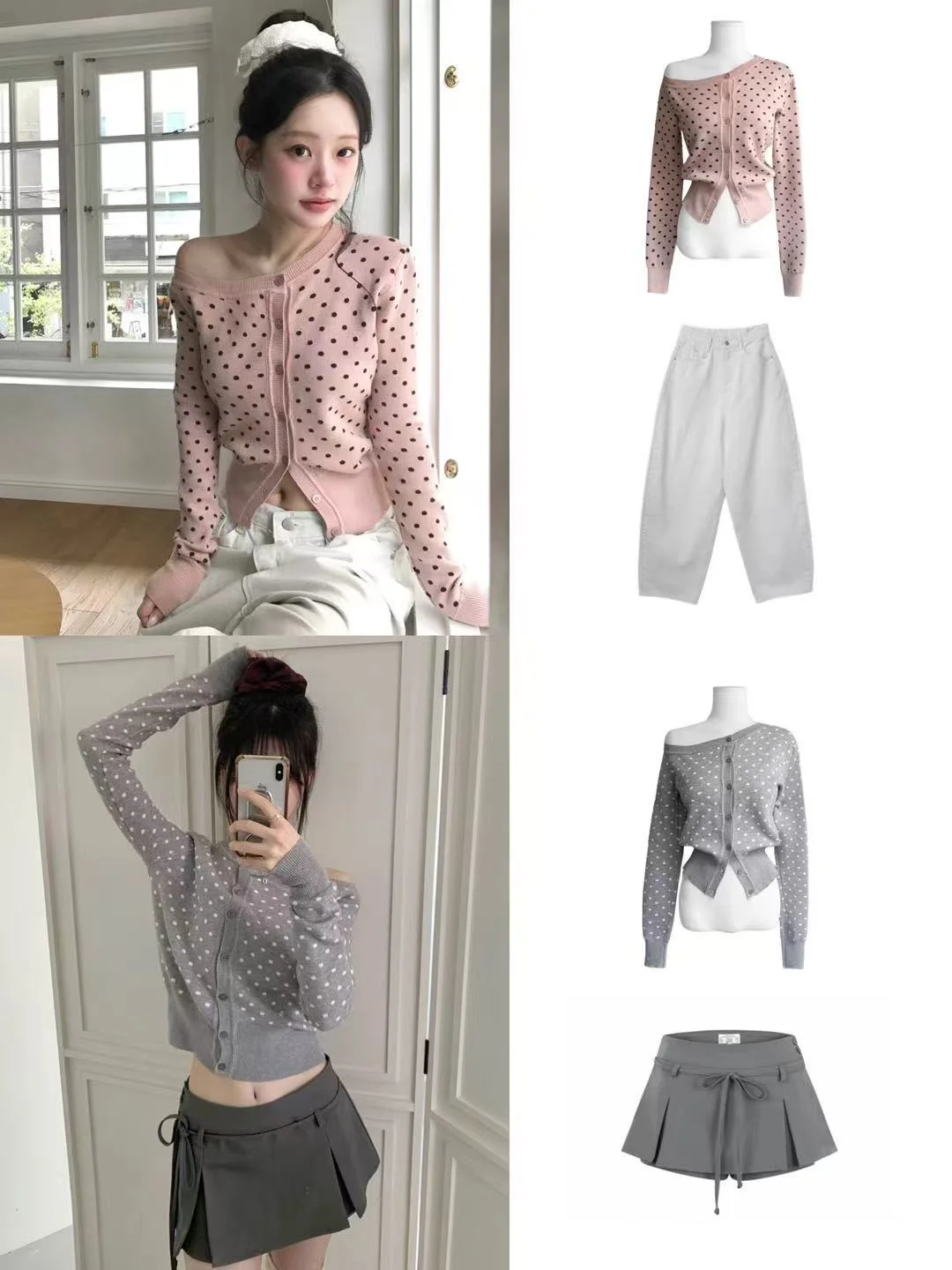 🇰🇷韩女同款露肩波点针织ෆ⃛轻松get甜美感