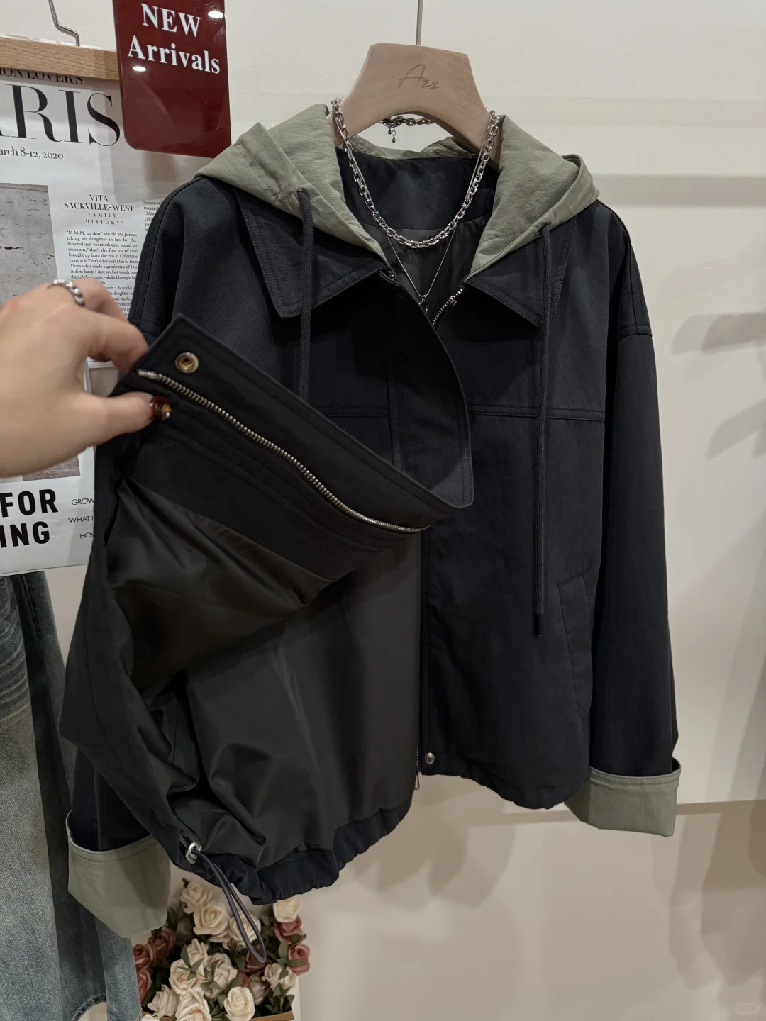 哇塞、超有质感的连帽喜糖色短外套、韩系复古