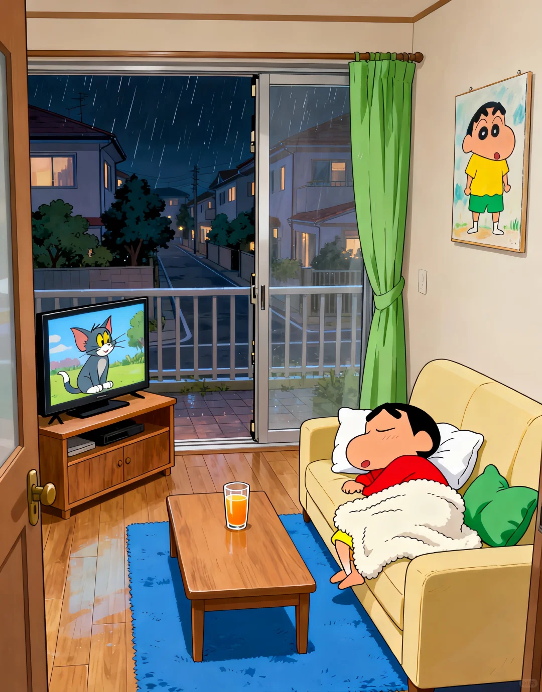 🌃下雨天小新在家睡觉