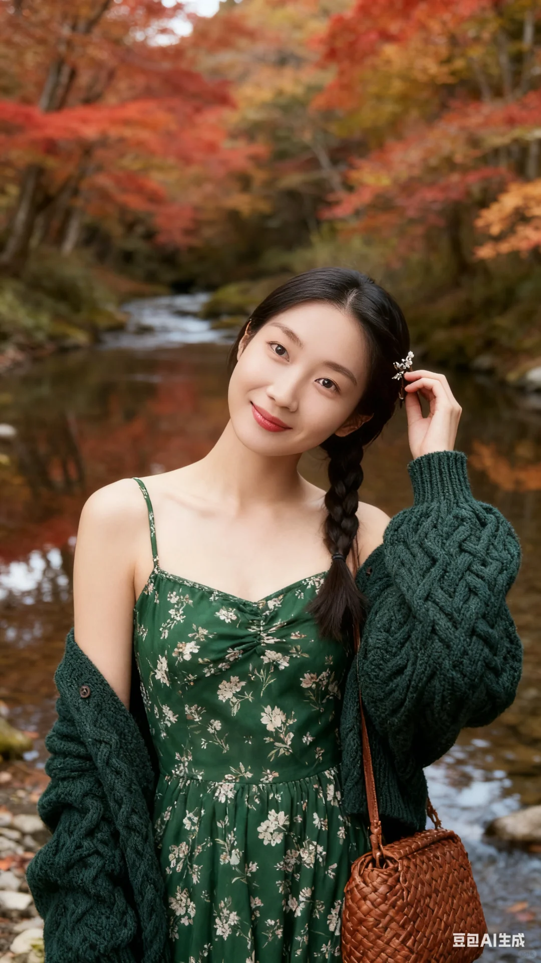 森系红叶山溪写真（附提示词）
