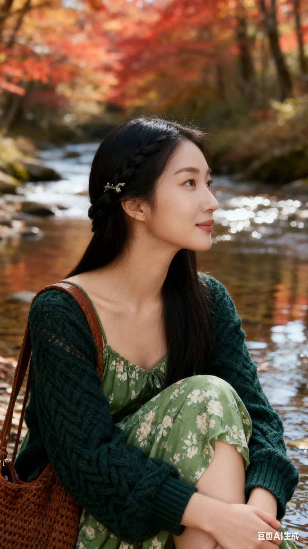 森系红叶山溪写真（附提示词）