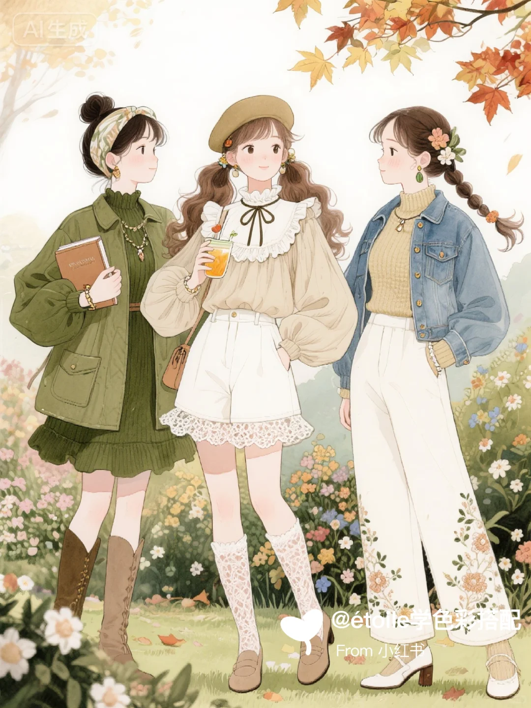 「穿搭插画」💚秋日复古国风图鉴