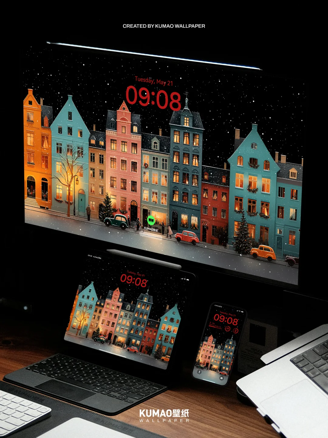 冬日小镇｜温馨街道圣诞氛围渐浓｜艺术壁纸