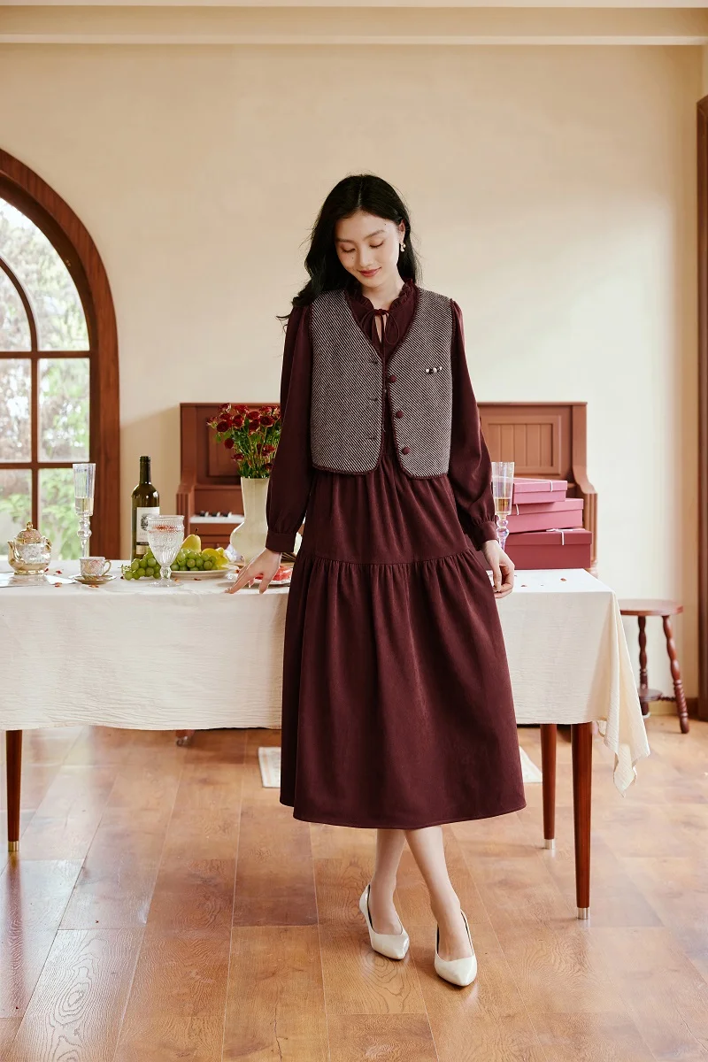 香影lookbook🍷90s港风复古酒红套装