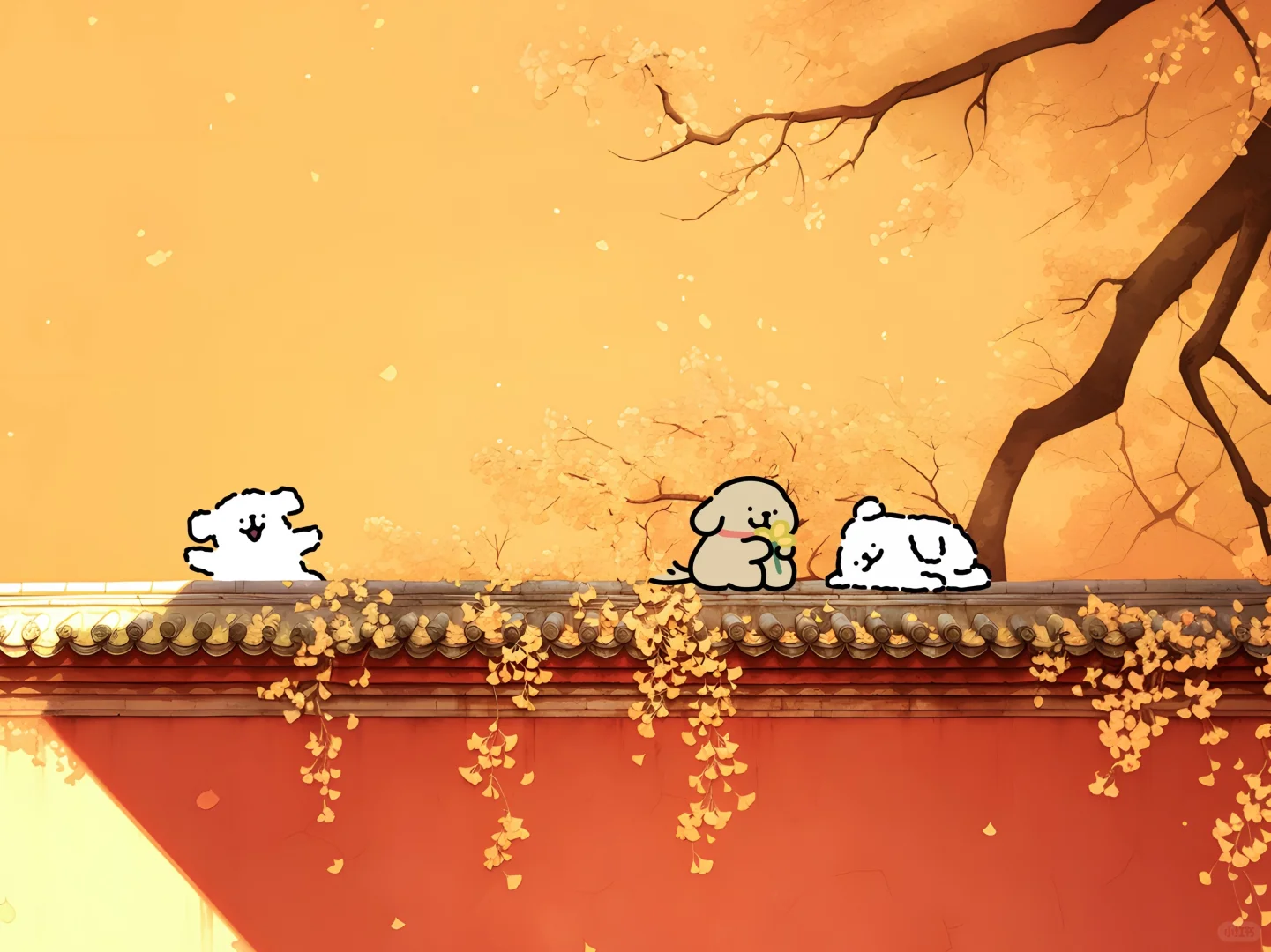 线条小狗iPad壁纸｜柿光流年