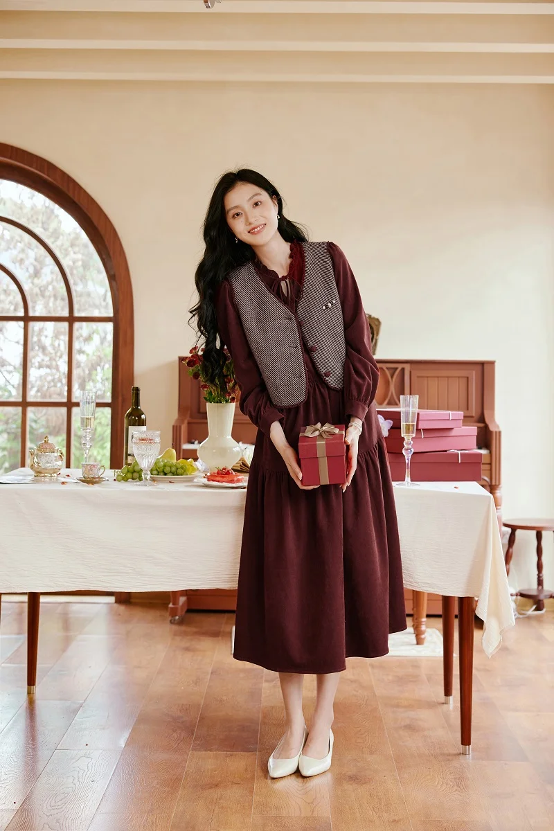 香影lookbook🍷90s港风复古酒红套装