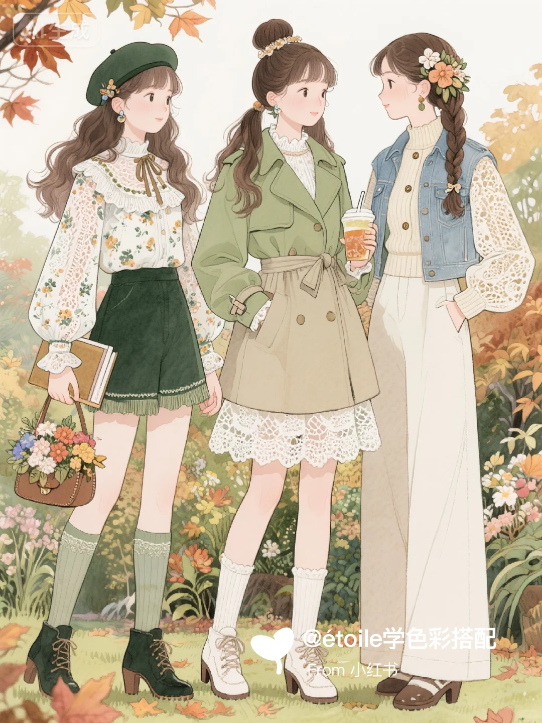 「穿搭插画」💚秋日复古国风图鉴