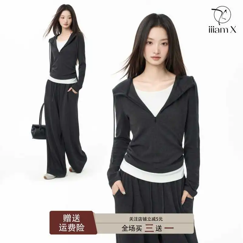 iiiamX 2025新款深灰假两件连帽运动🎈
