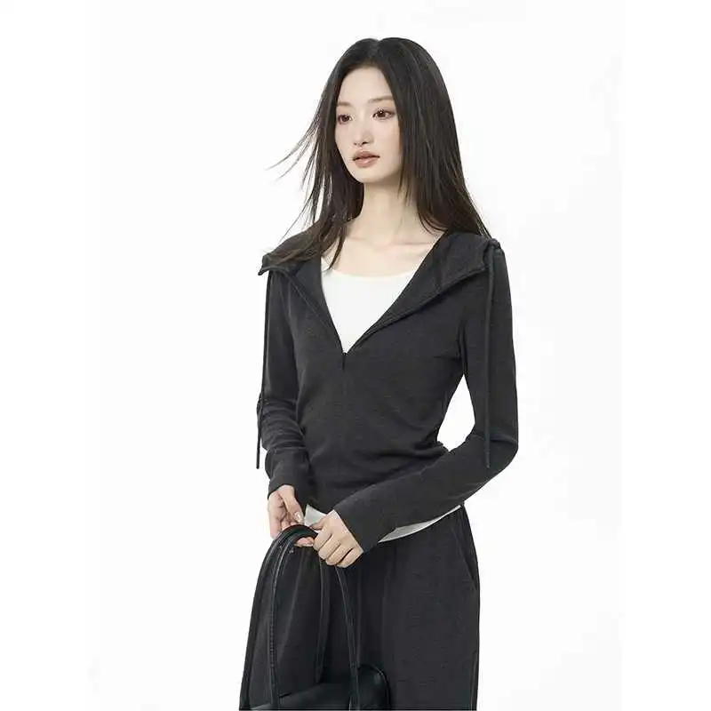 iiiamX 2025新款深灰假两件连帽运动🎈