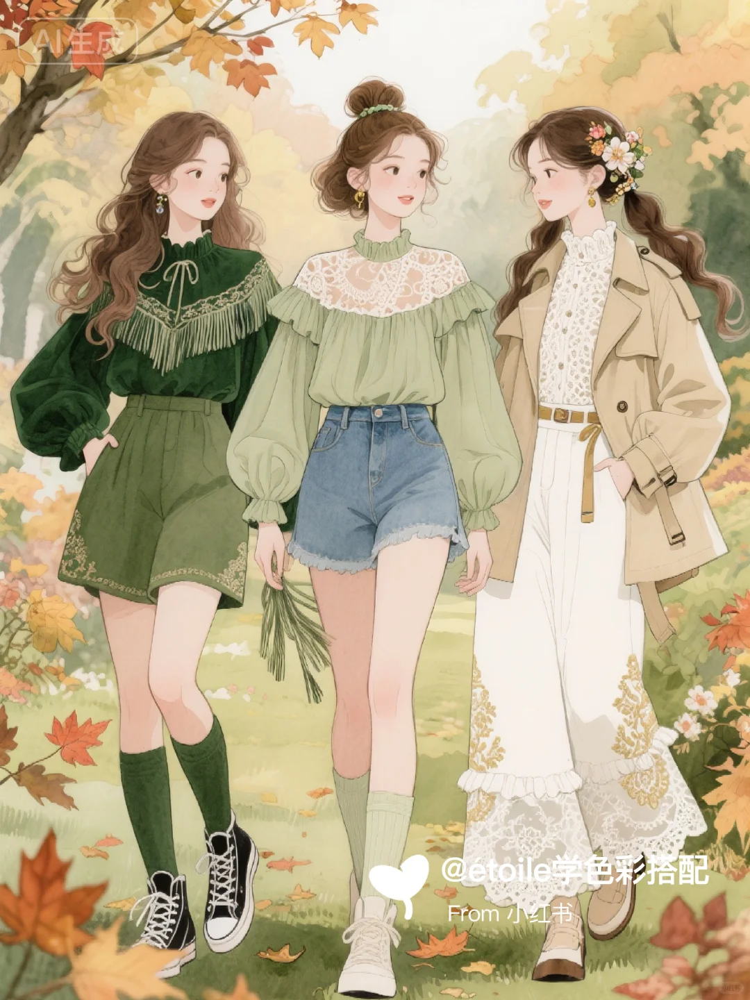 「穿搭插画」💚秋日复古国风图鉴