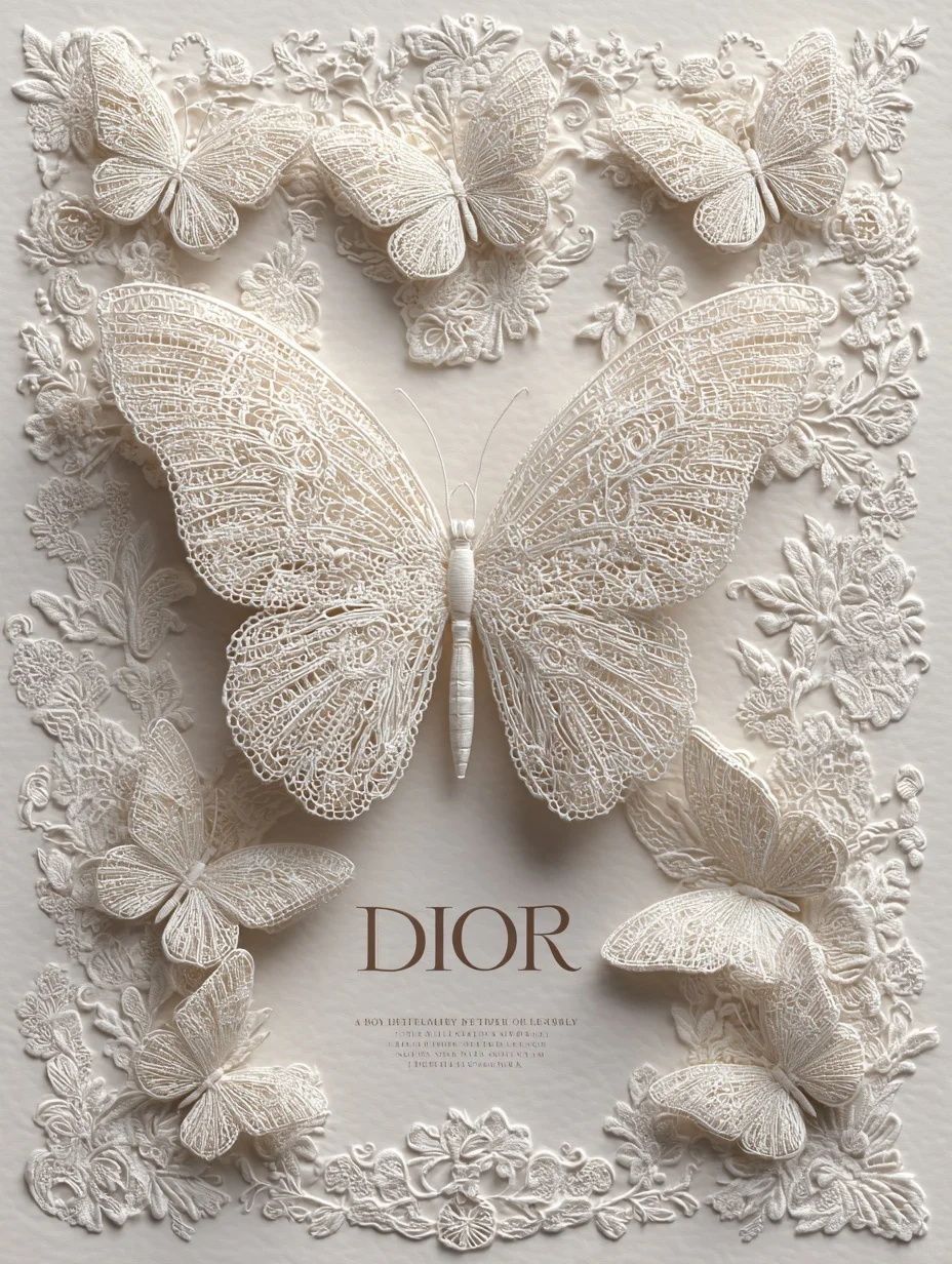 蕾丝蝴蝶 时尚海报 单色设计 3d立体风格