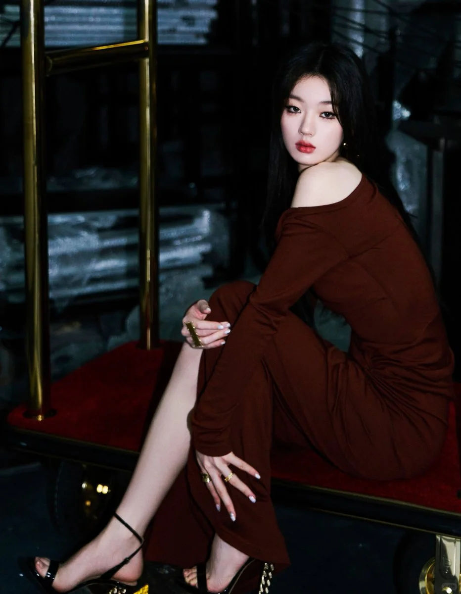 #单依纯 棕色开衩长裙大白皙长腿