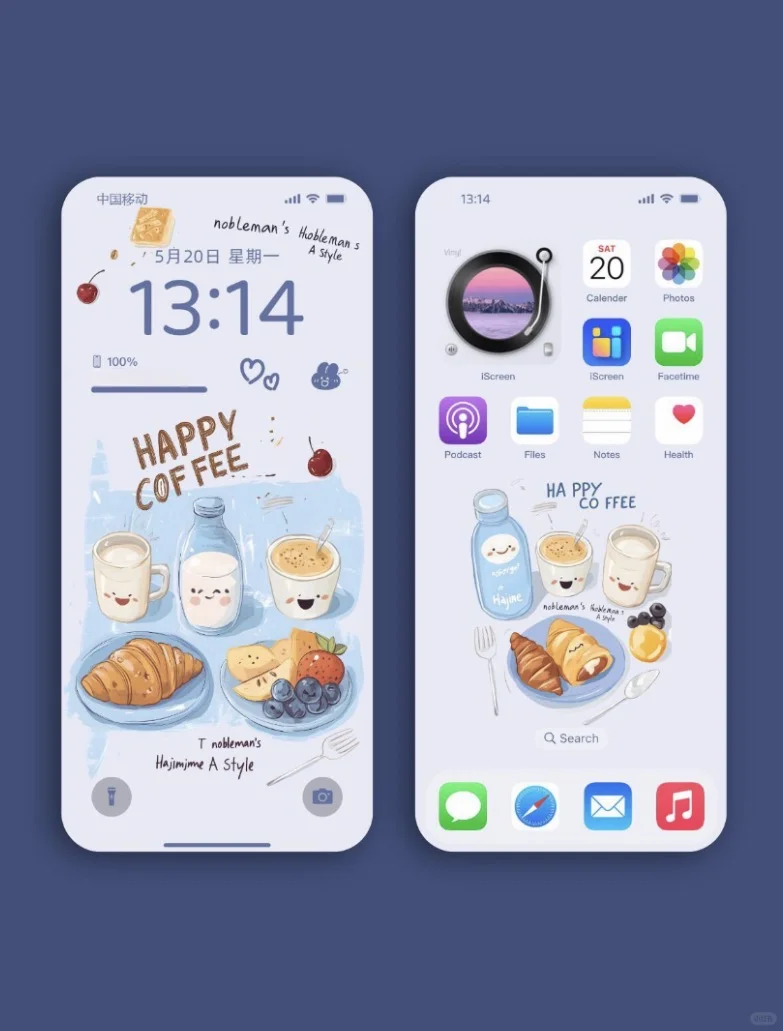 蓝色系早餐，清新优雅的早晨时光｜手机壁纸||