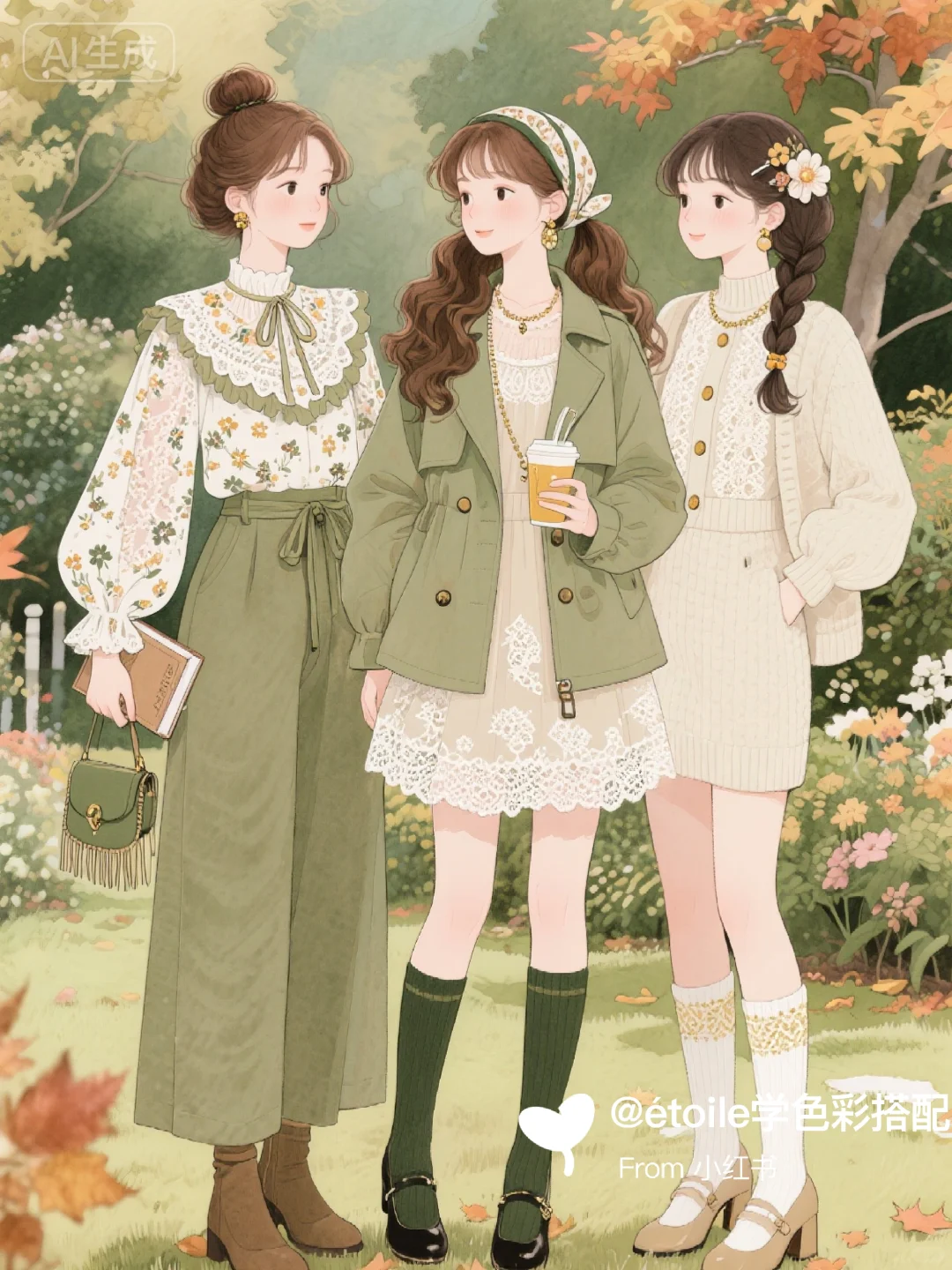 「穿搭插画」💚秋日复古国风图鉴