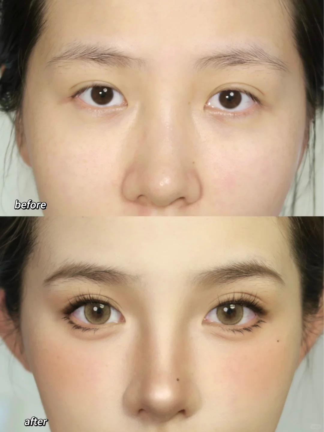 扁平脸的低饱和亚裔小猫骨相感妆容