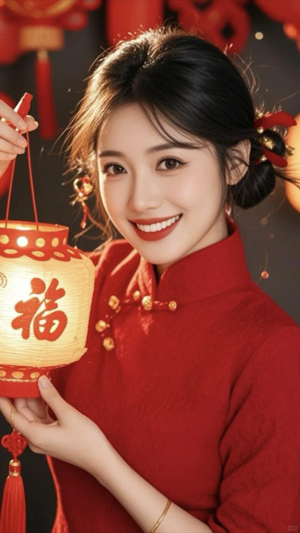 春节热门提灯笼美女图片，祝大家新年快乐