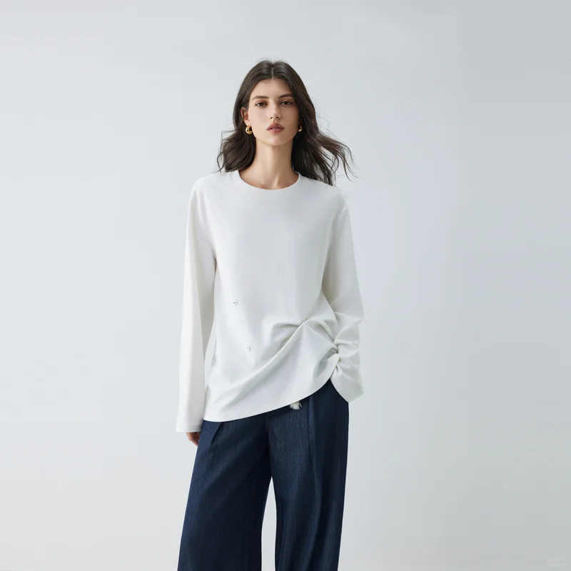 T恤、女、棉76.3% 聚酯纤维23.7%、白色