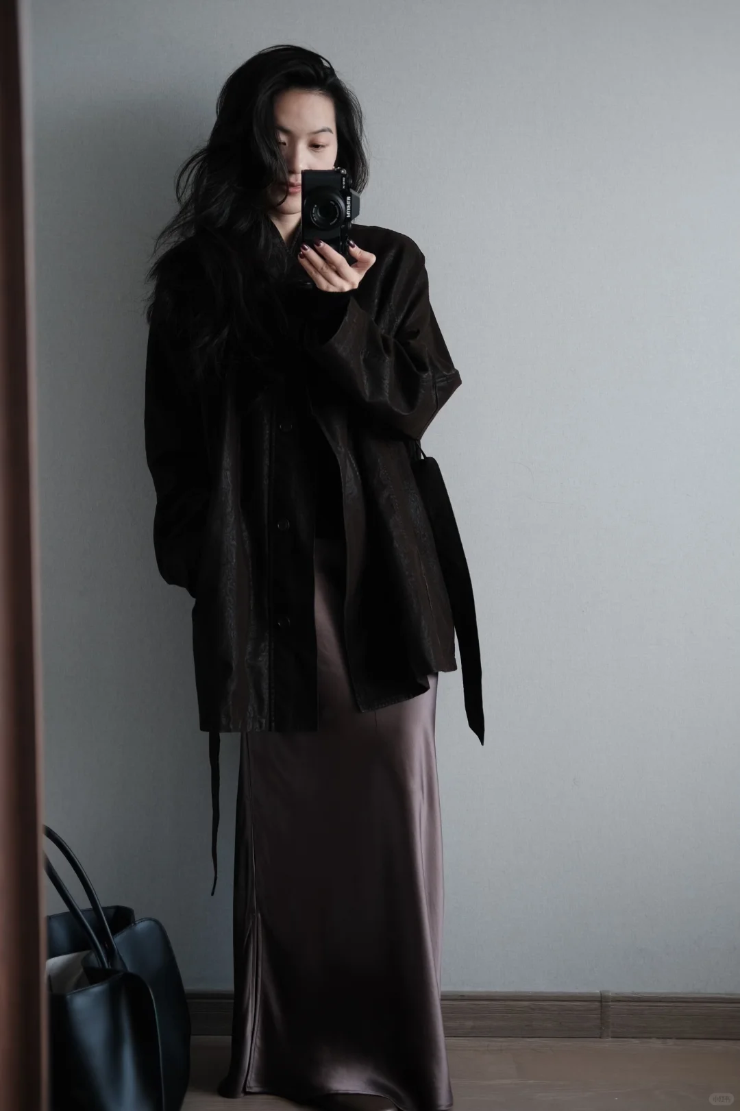 165 114大骨架女生显瘦穿搭🍂复古棕皮夹克