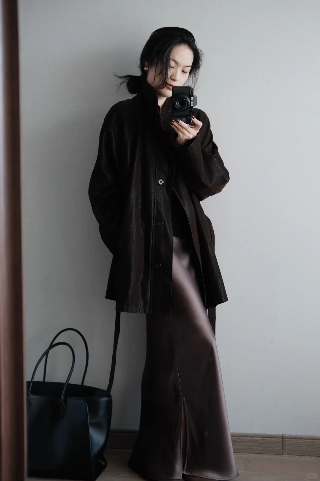 165 114大骨架女生显瘦穿搭🍂复古棕皮夹克