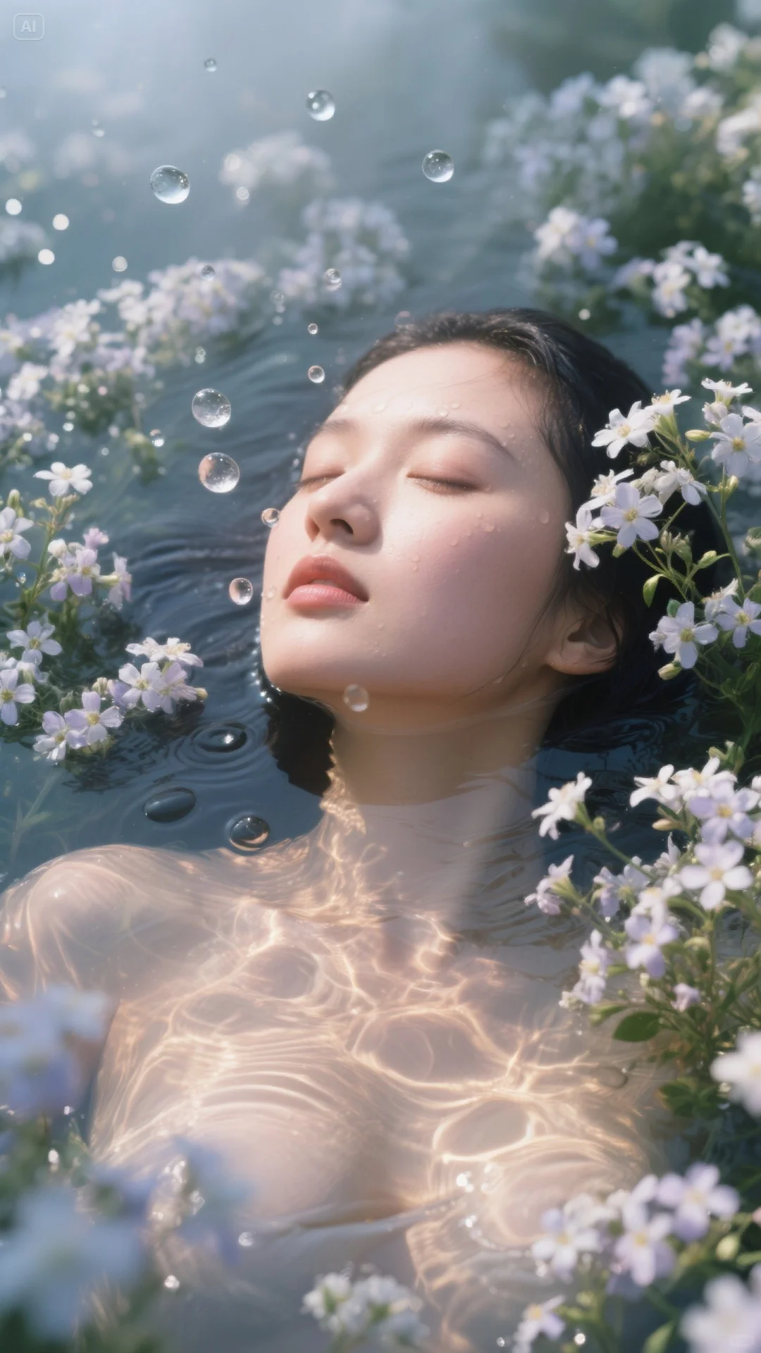 花丛中的少女，光与水的交响。