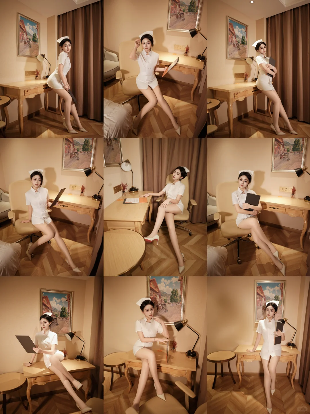 护士装酒店拍照姿势