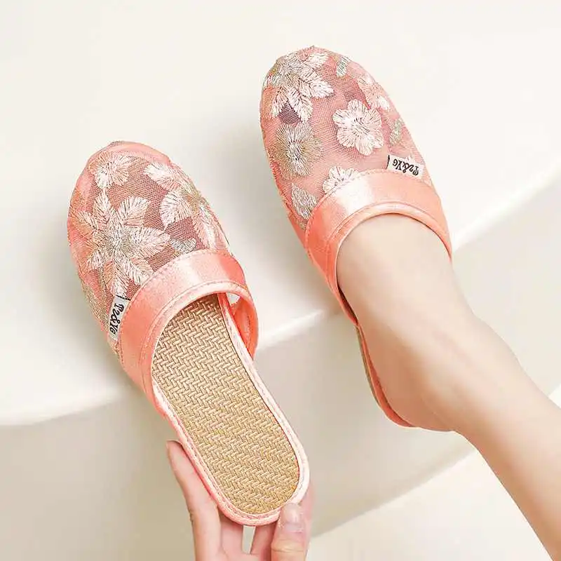女士家居凉拖鞋夏季防滑地板室内托鞋女蕾丝