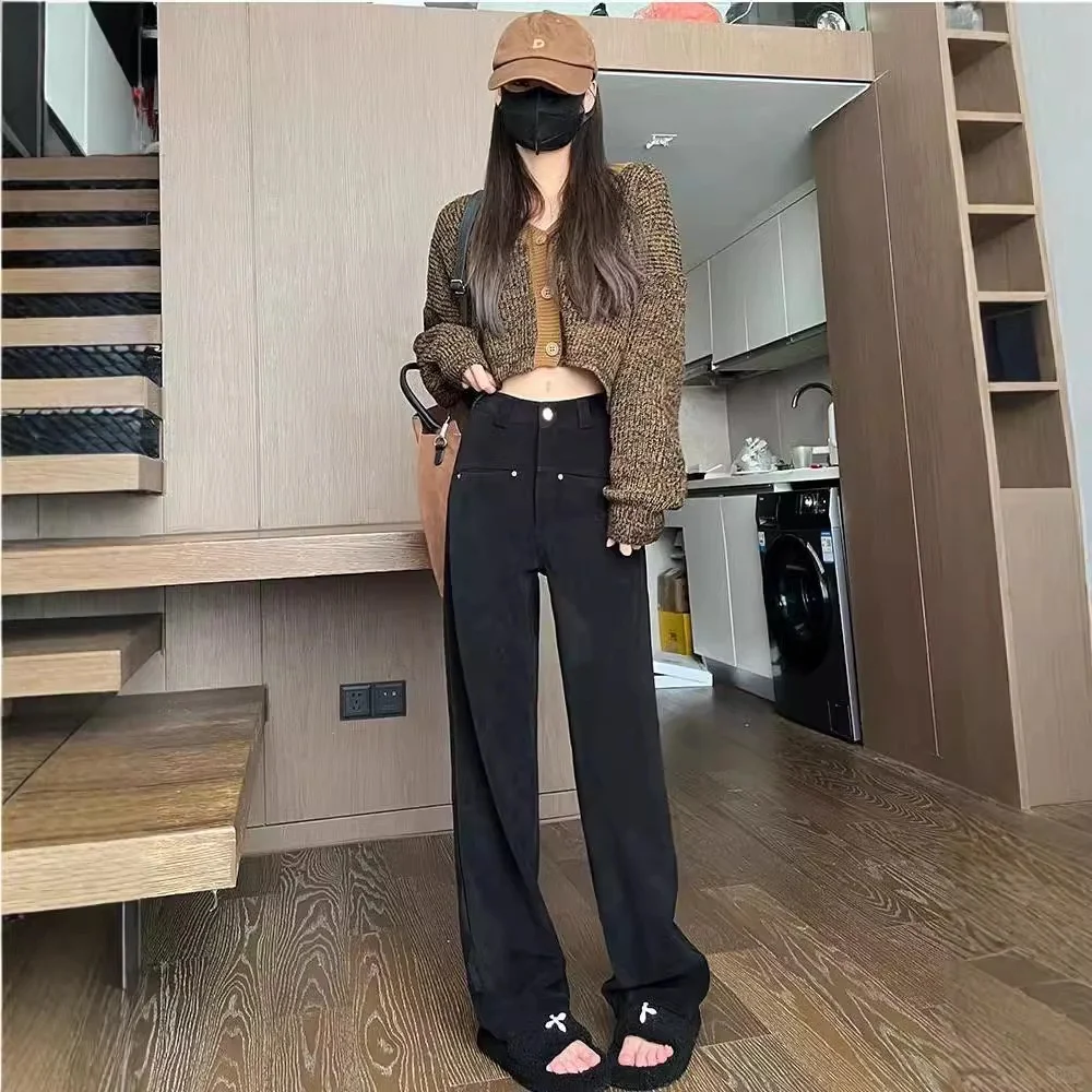 🖤2025秋冬季新款｜黑色窄版阔腿裤，高腰垂感