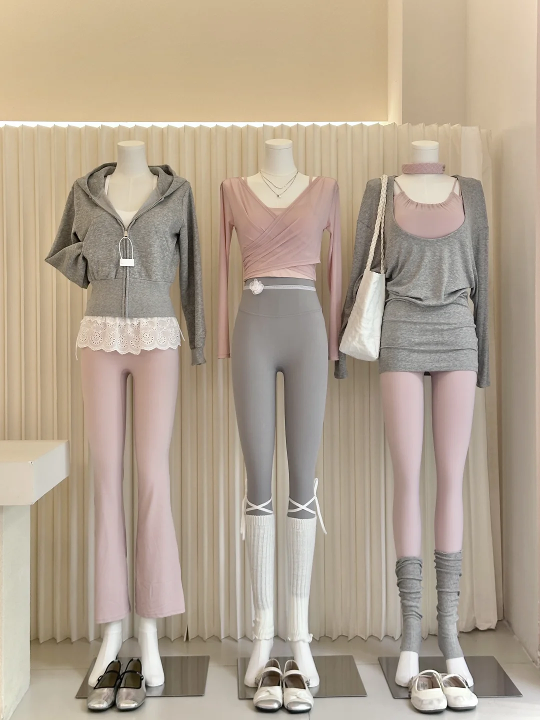 韩女感瑜伽服穿搭🎀灰粉配真的好看！！！