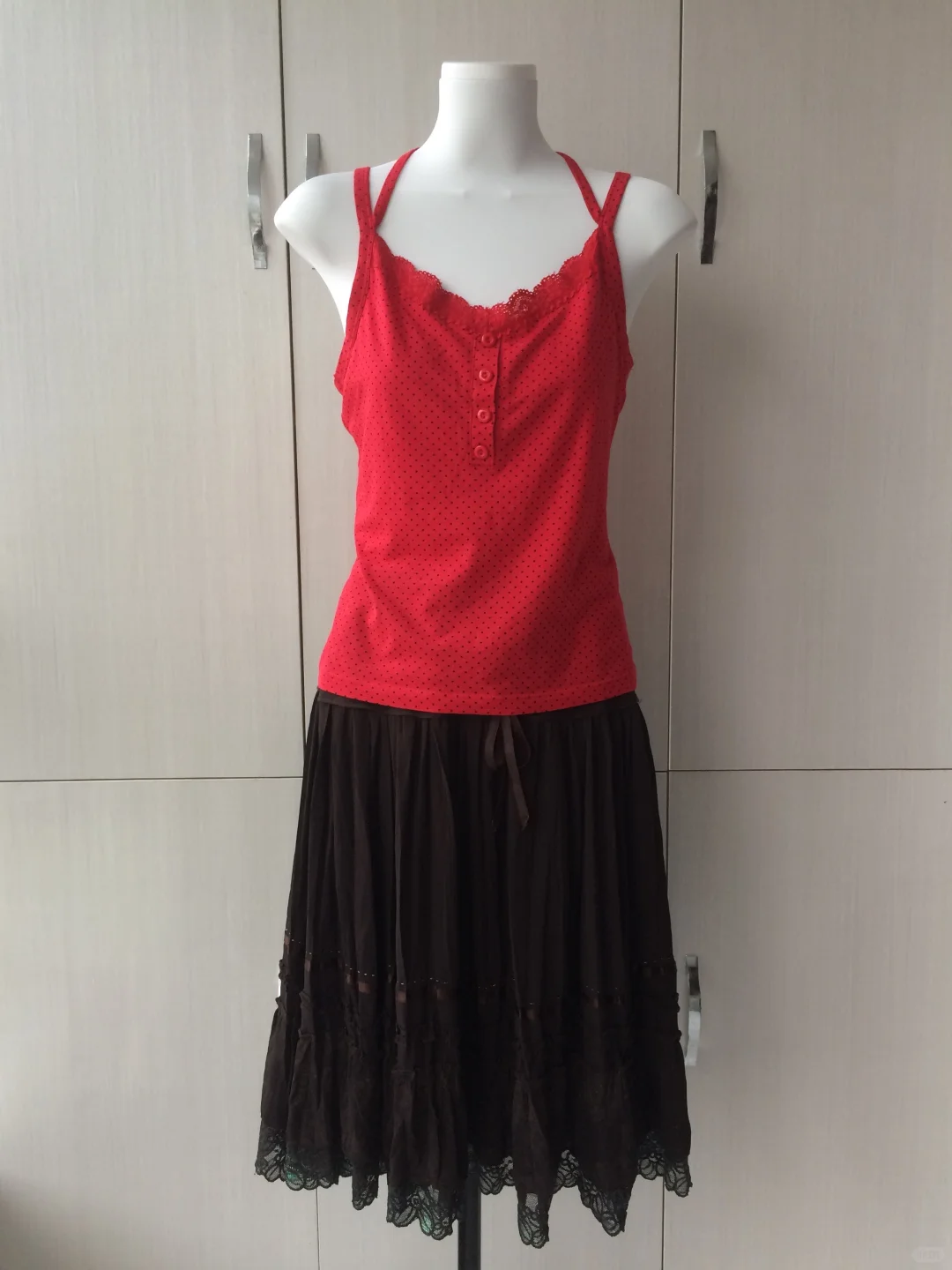 vintage复古红配棕