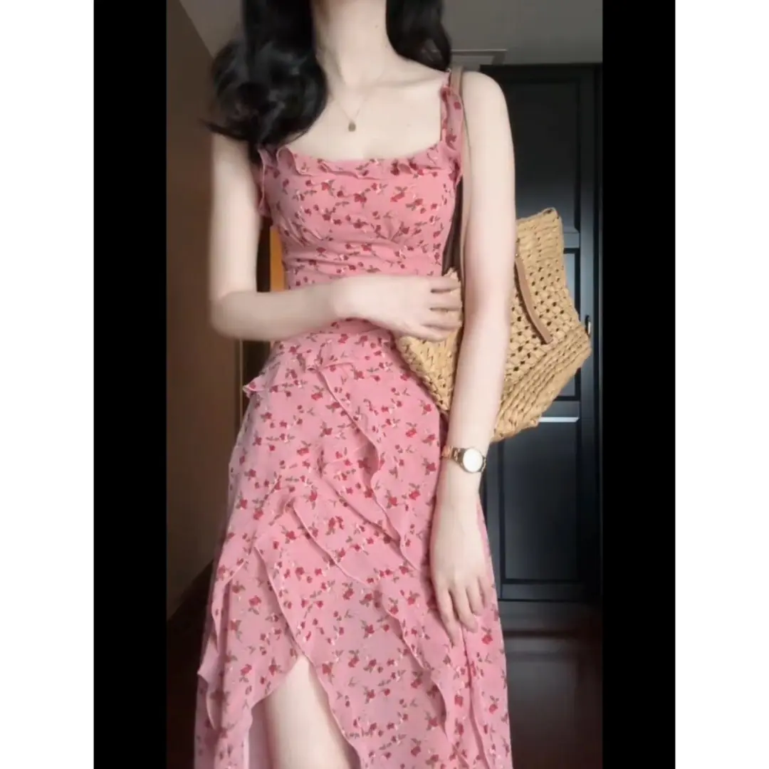 法式碎花连衣裙子女夏季高级感气质长裙收腰