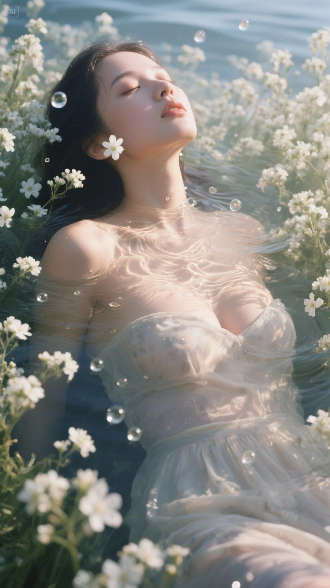 花丛中的少女，光与水的交响。