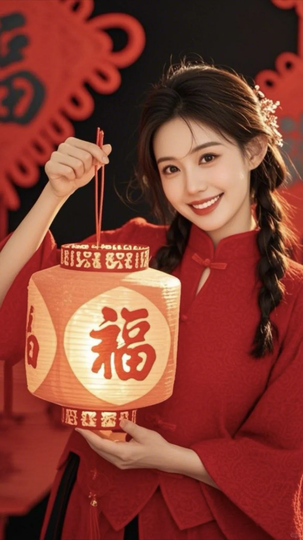 春节热门提灯笼美女图片，祝大家新年快乐
