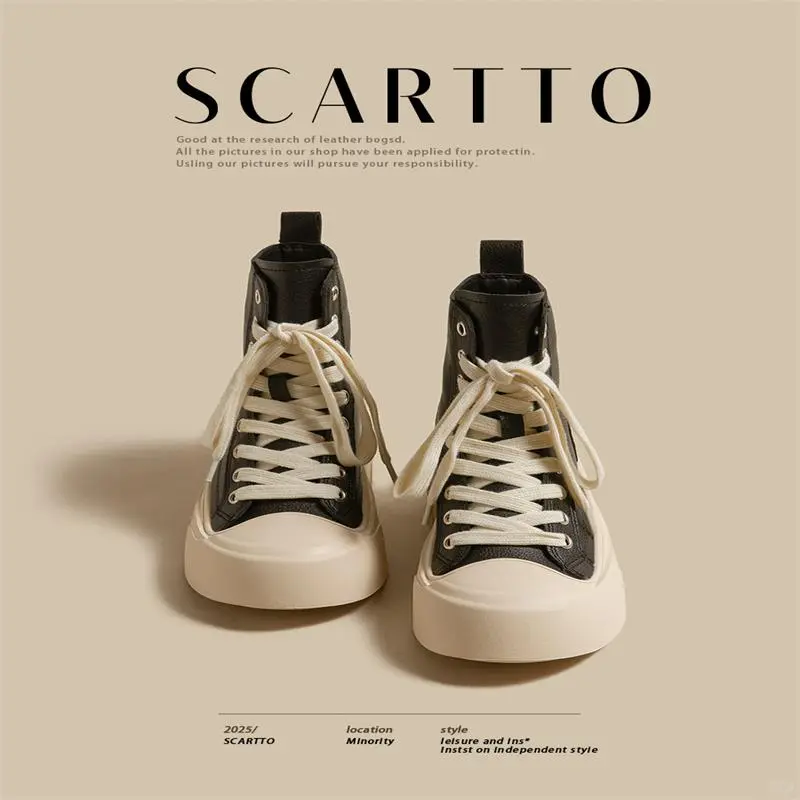 隐形内增高圆头厚底休闲高帮鞋女真皮马丁靴