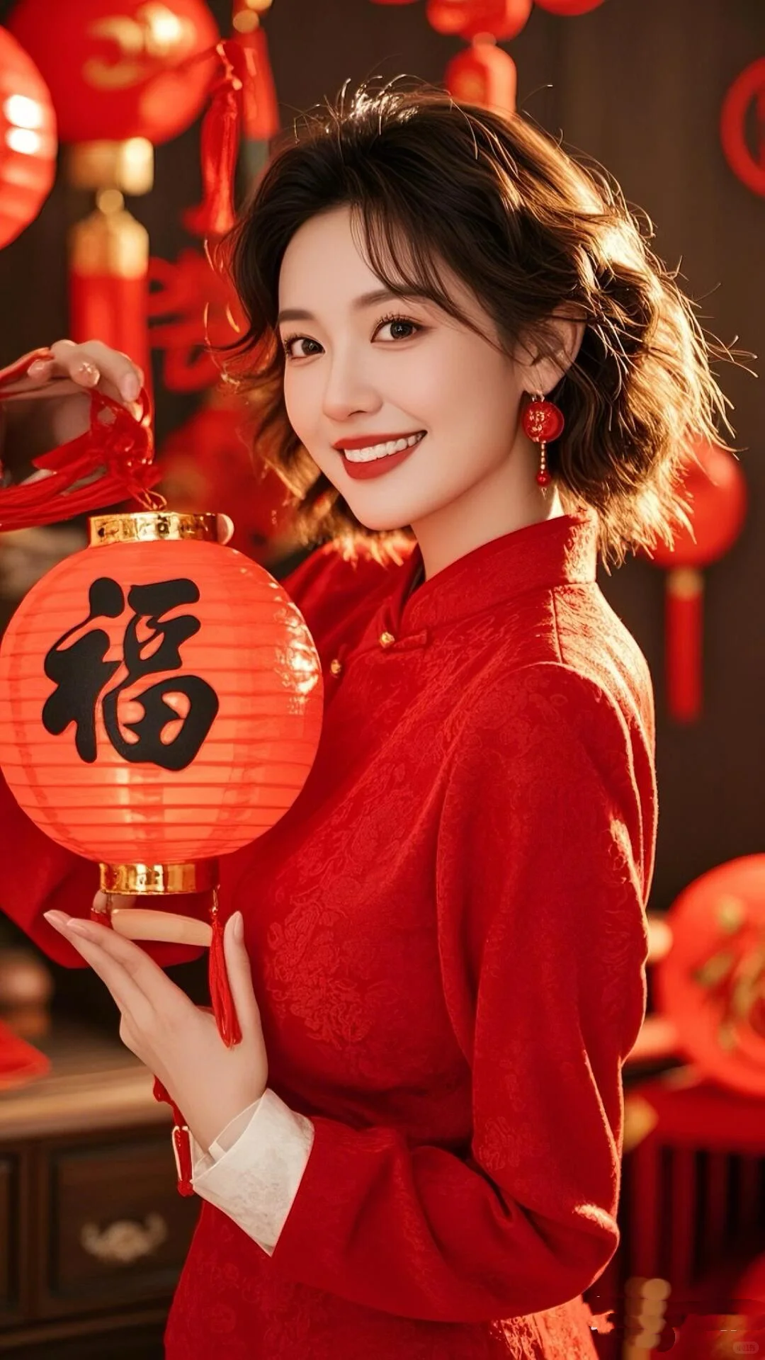 春节热门提灯笼美女图片，祝大家新年快乐